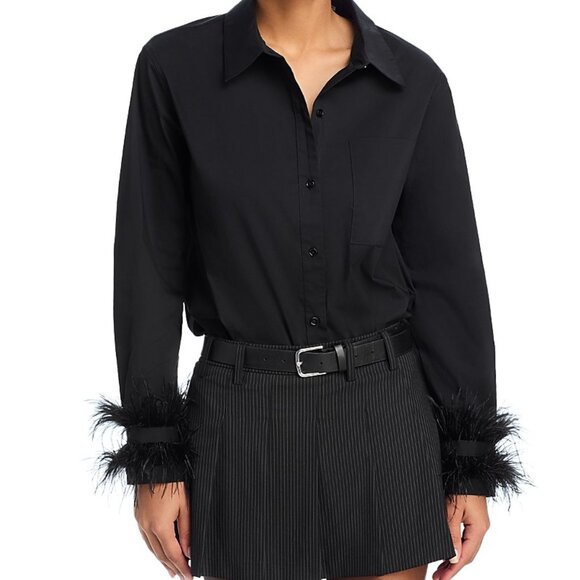 English Factory Black Feather-Cuff Pointed Collar Shirt NWT M – 100% Cotton - Picture 6 of 7